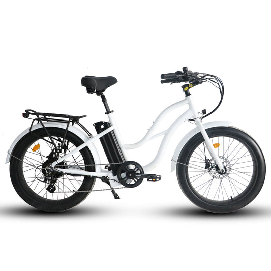 750w, 52v 17AH Battery, Beach Cruiser, Fat Tire 24x3, 7-Speed Step Thru Electric Bike