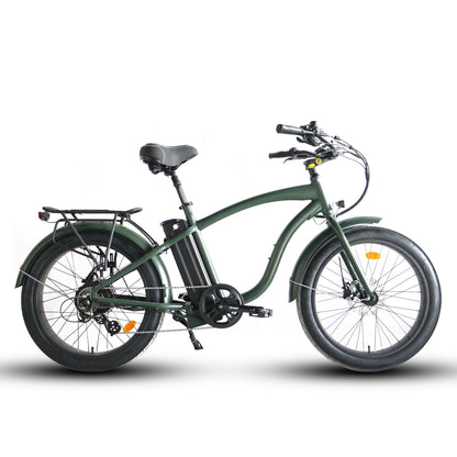 750W, 52v 17AH Battery, Beach Cruiser, Fat Tire 24X3, 7-Speed Electric Bike