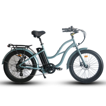 750w, 52v 17AH Battery, Beach Cruiser, Fat Tire 24x3, 7-Speed Step Thru Electric Bike