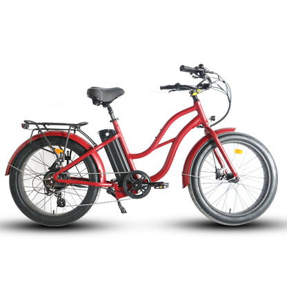 750w, 52v 17AH Battery, Beach Cruiser, Fat Tire 24x3, 7-Speed Step Thru Electric Bike