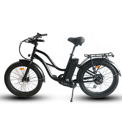 750w, 52v 17AH Battery, Beach Cruiser, Fat Tire 24x3, 7-Speed Step Thru Electric Bike