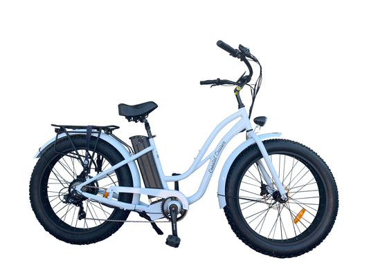 750w, 52v 20AH Battery, Beach Cruiser, Fat Tire 26x4, 7-Speed Step Thru Electric Bike