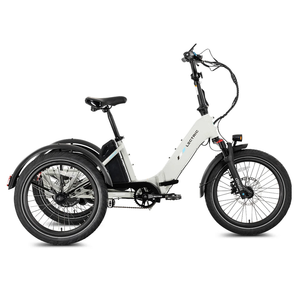 Lectric XP Trike2 750W Stratus White eTrike side view at EBike Oasis